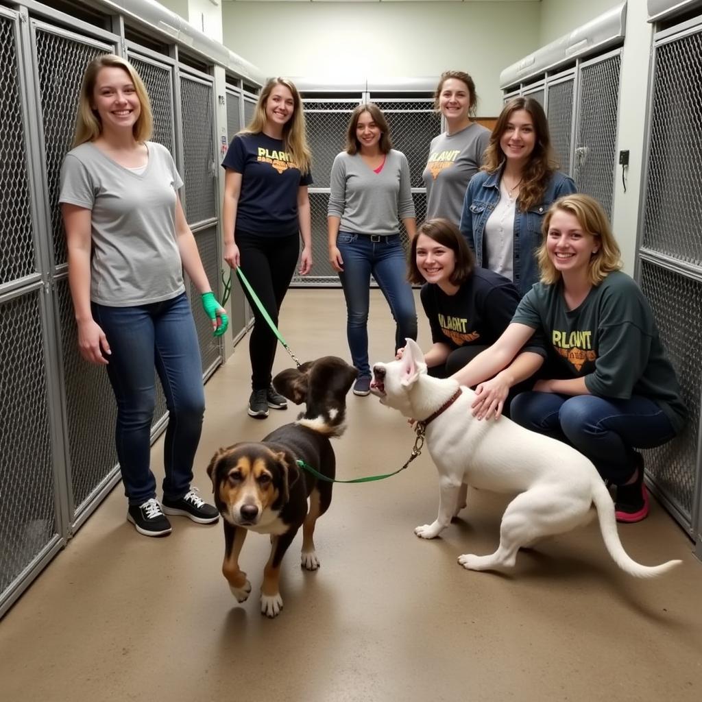 Volunteers at the Joplin Humane Society caring for the animals.