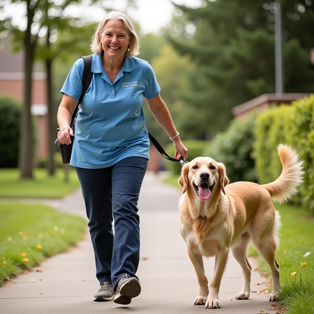 Volunteer Walking a Dog at JCHS 