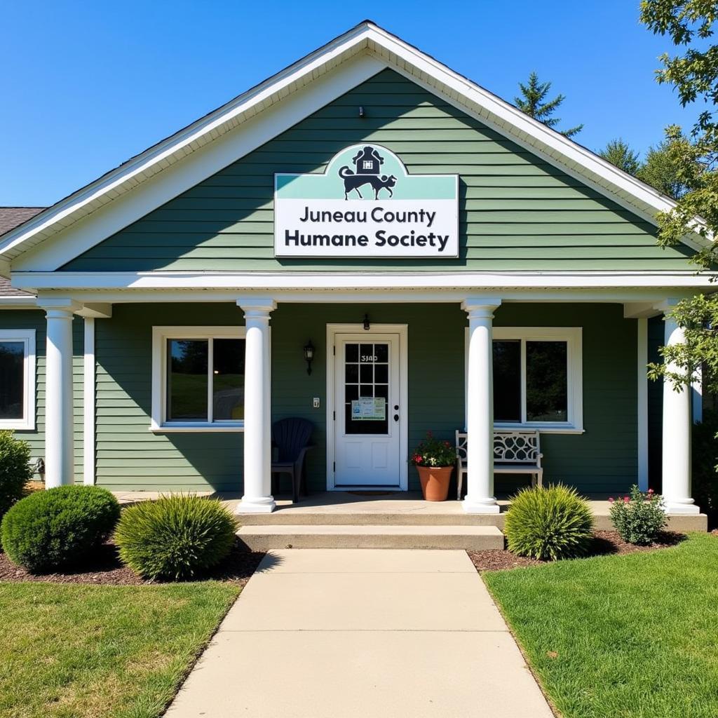 Modern, welcoming facade of the Juneau County Humane Society building.