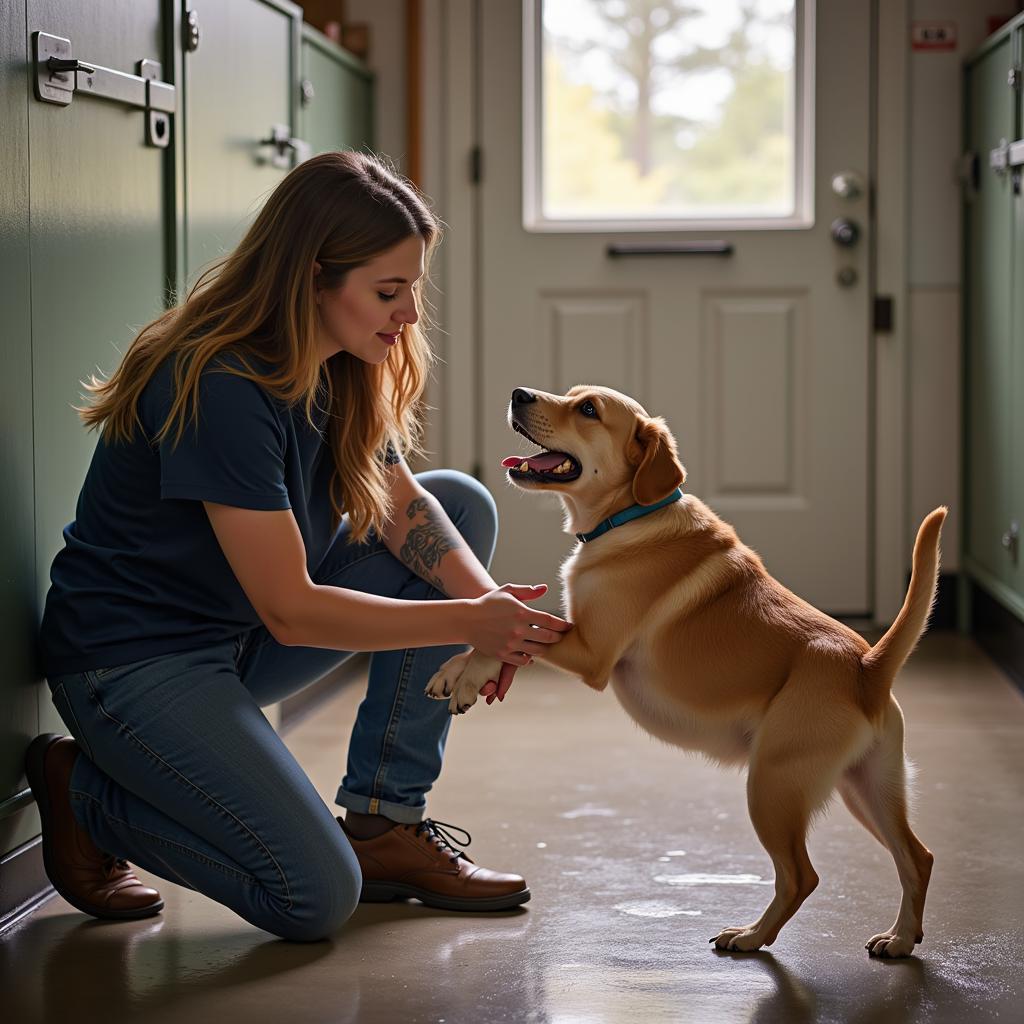 A happy dog at the Juneau County Humane Society awaits adoption.