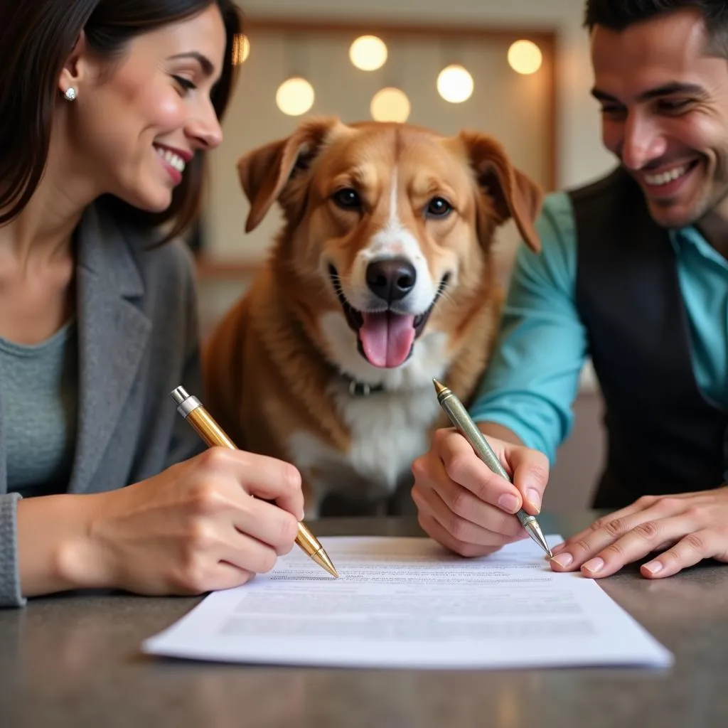 Couple signing adoption papers at the Kershaw County Humane Society