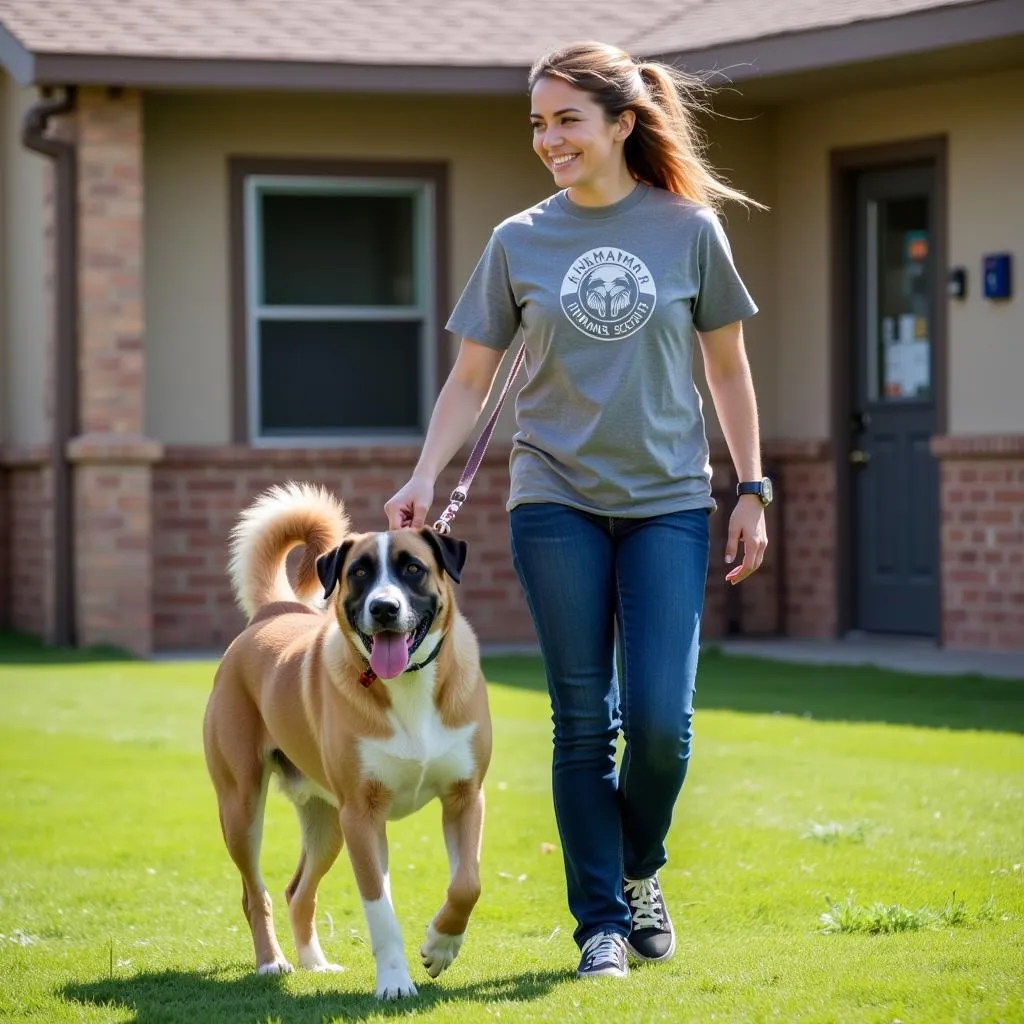 Volunteer walking a dog at the Kingman Humane Society