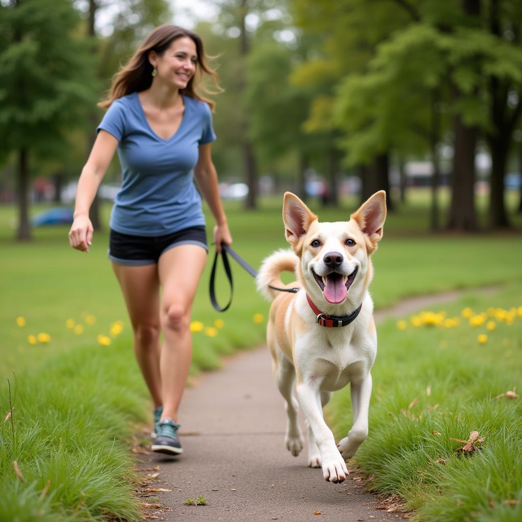 Volunteer walking a dog at Kitsap Humane Society