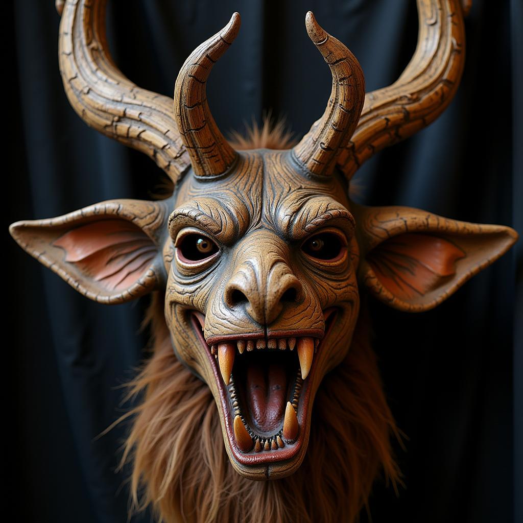 Detailed Close-Up of a Krampus Mask