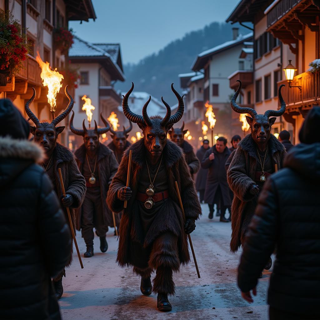 Traditional Krampus Procession in Austrian Village