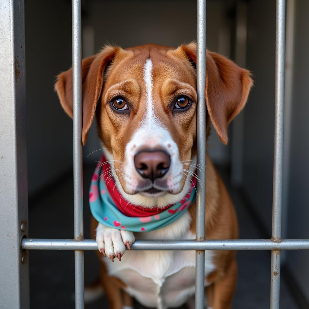 Dog awaiting adoption at a lake humane society