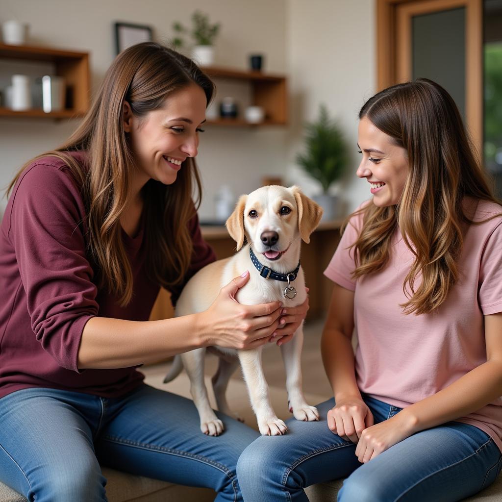 A family joyfully adopting a puppy at La Porte Humane Society.