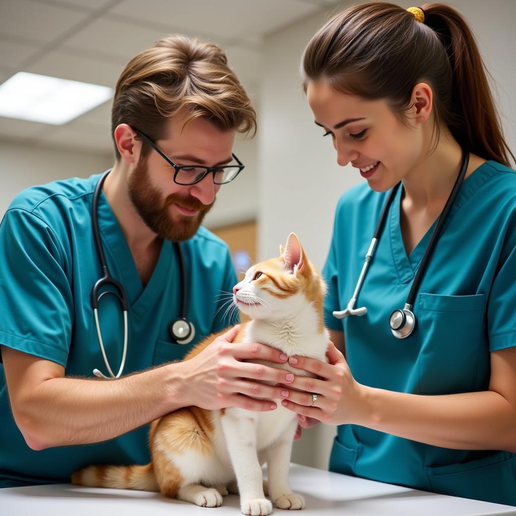 Veterinary Team Examining a Cat at LAPS