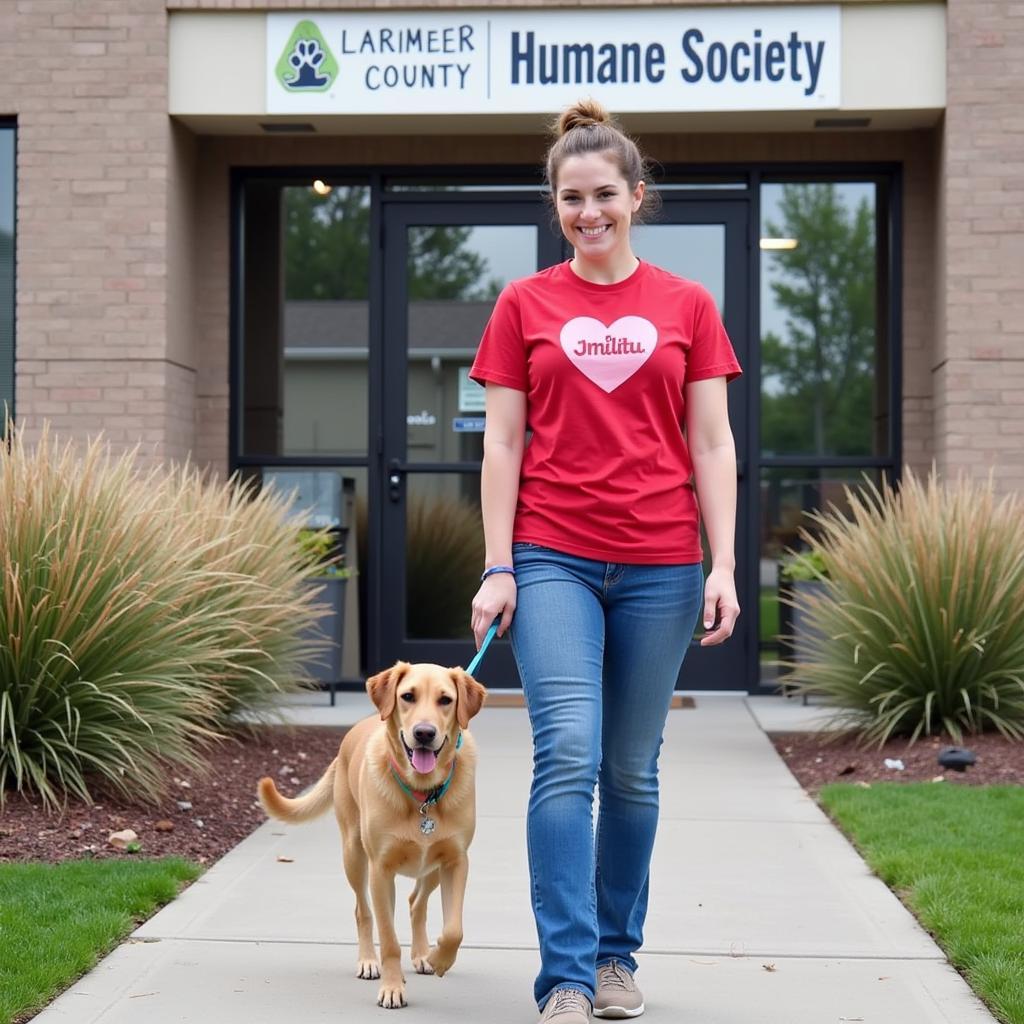 Volunteer Walking a Dog at the Larimer County Humane Society