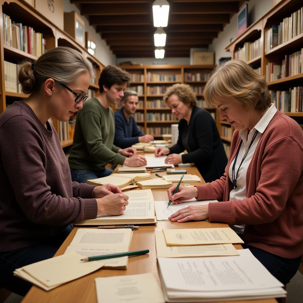 Volunteers archiving historical documents at the Leelanau Historical Society