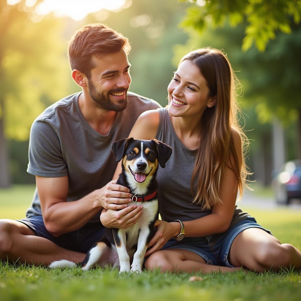 Happy Family with their Adopted Pet