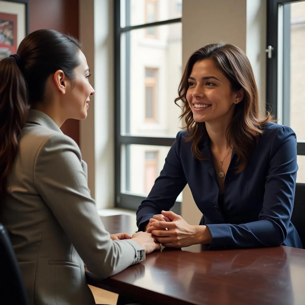 Legal aid attorney meeting with a client