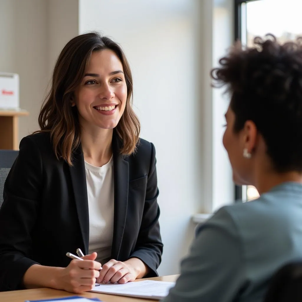 Legal aid attorney meeting with a client