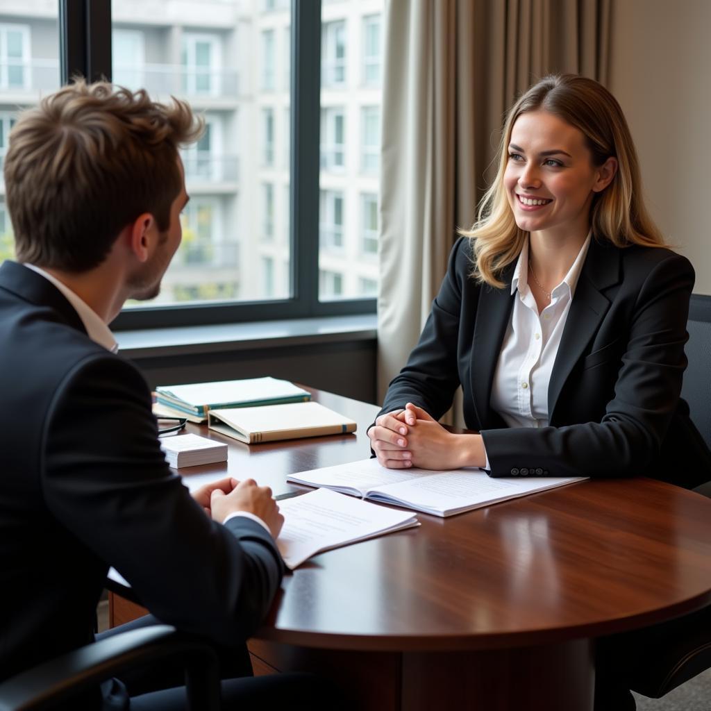 Legal aid attorney meeting with a client