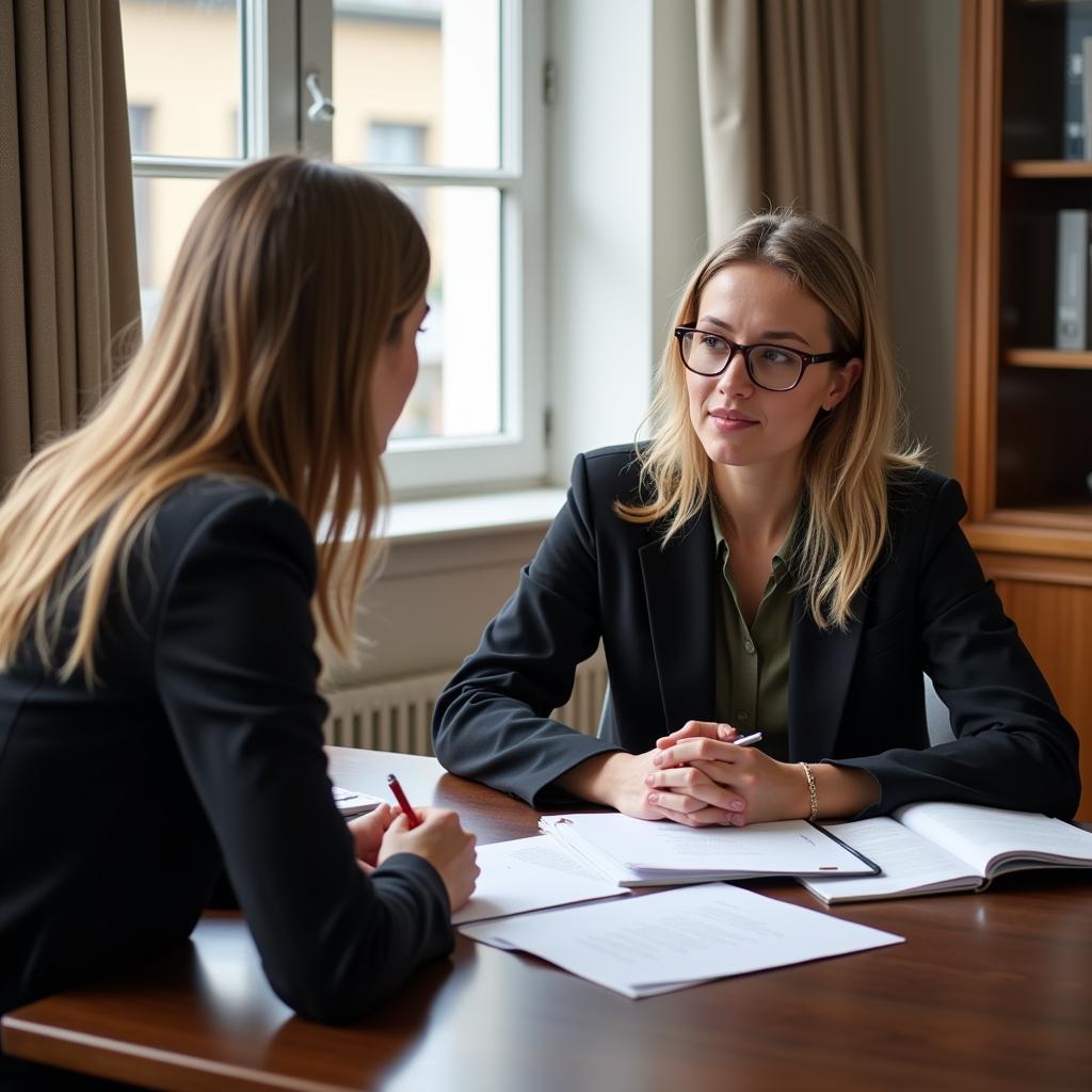 Legal aid attorney meeting with client