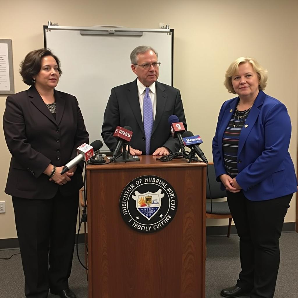 Legal aid attorneys advocating for policy change at a press conference