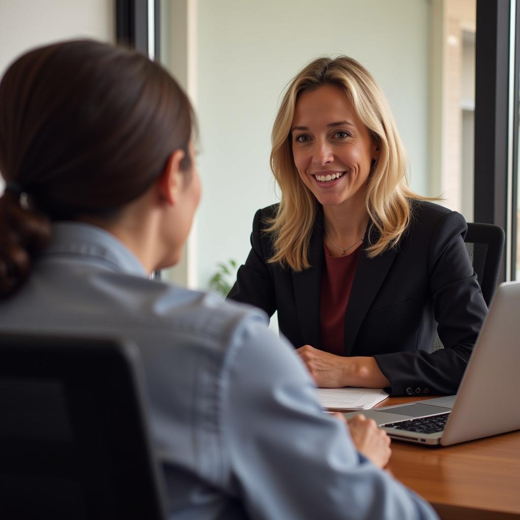 Image of a Legal Aid Society of Cleveland attorney meeting with a client