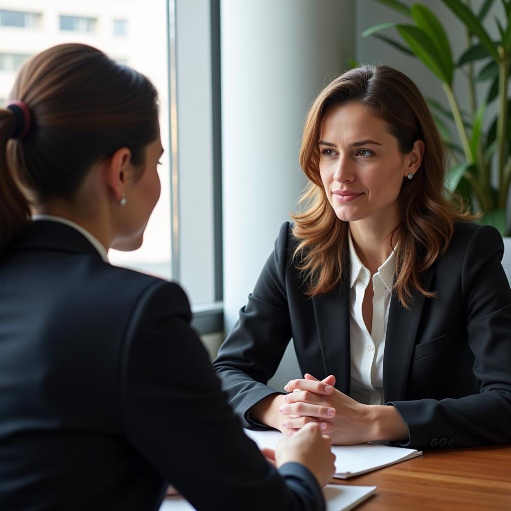 A Legal Aid Society attorney meeting with a client in Harlem