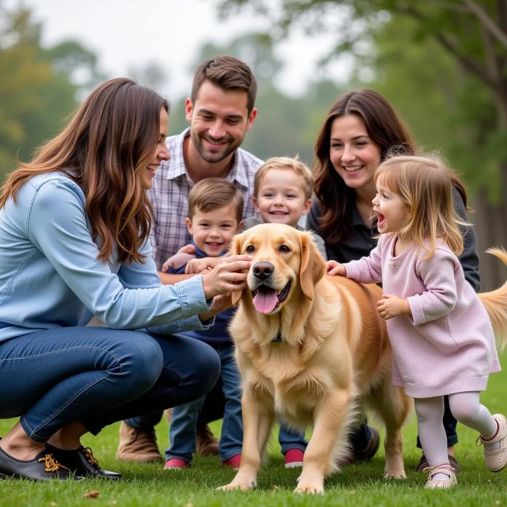 Family meeting adoptable dog at Lenoir Humane Society event