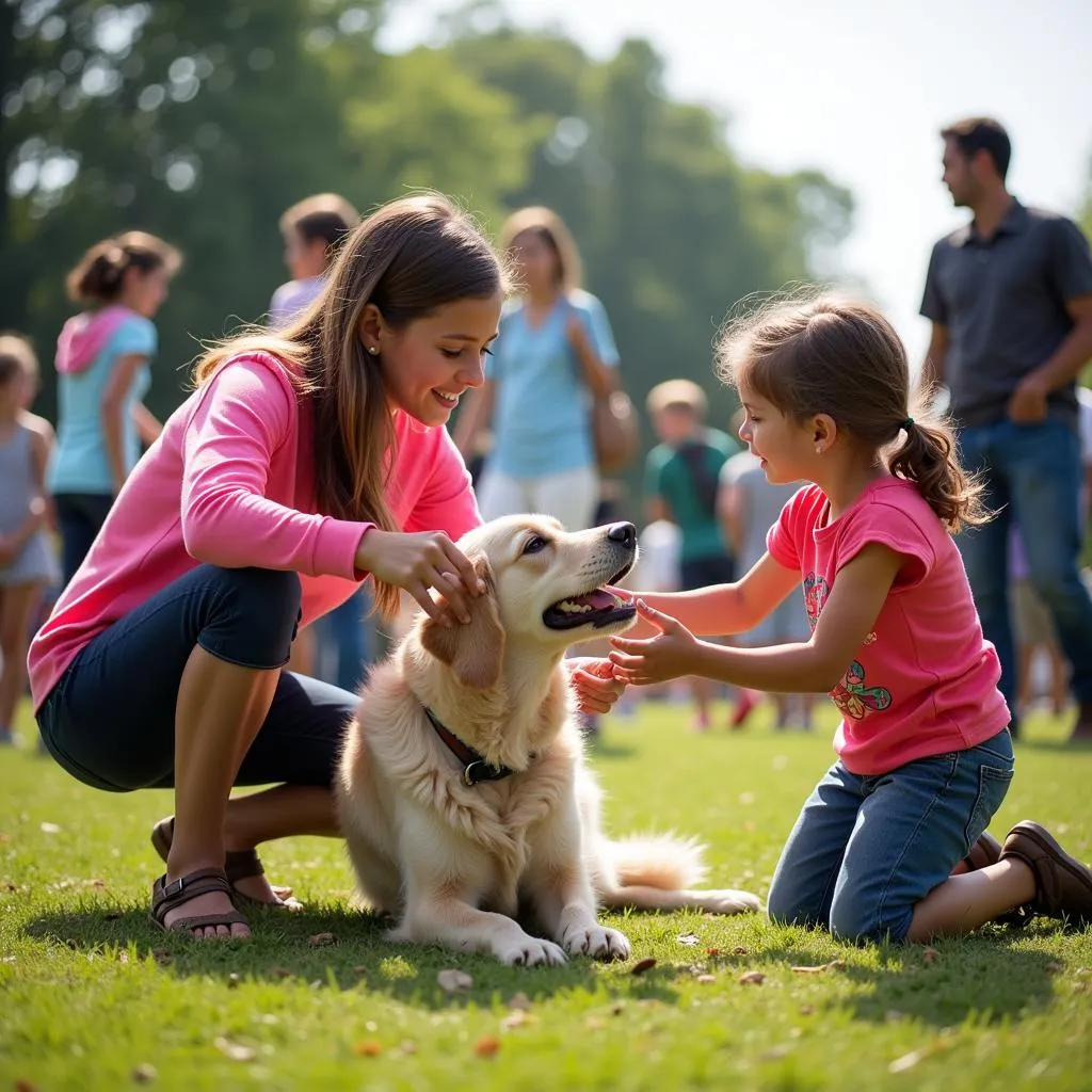 Families interacting with animals at a Lexington Humane Society community event.