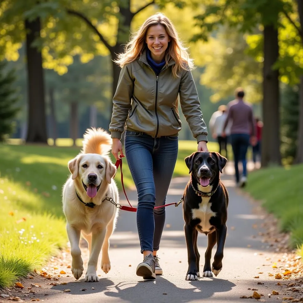 Volunteers walking dogs at the Lexington Humane Society