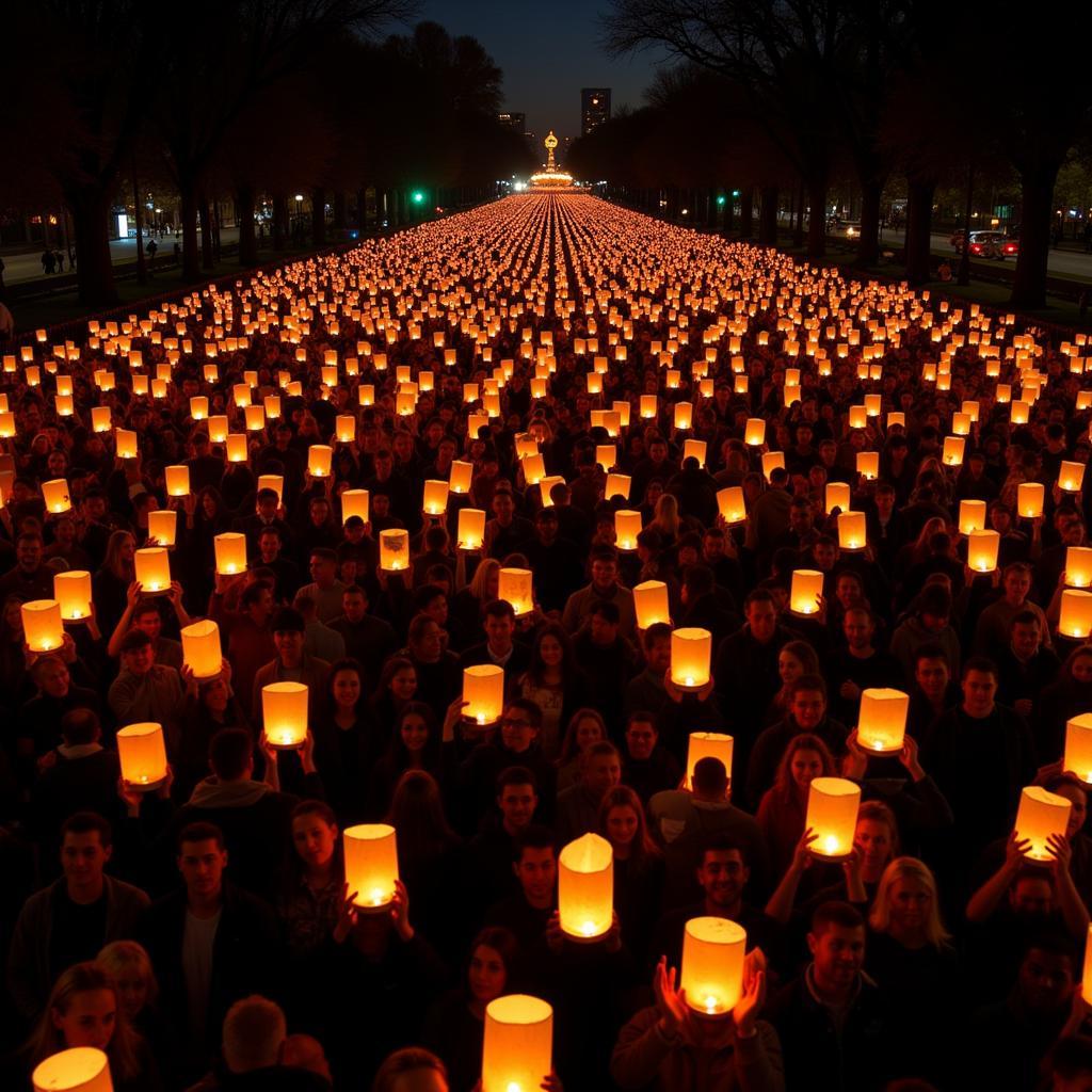 Light the Night Walk - A large crowd gathers for the annual Light the Night walk, illuminated by thousands of colorful lanterns.