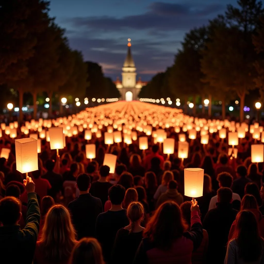 Thousands of participants with illuminated lanterns at a Light the Night Walk event