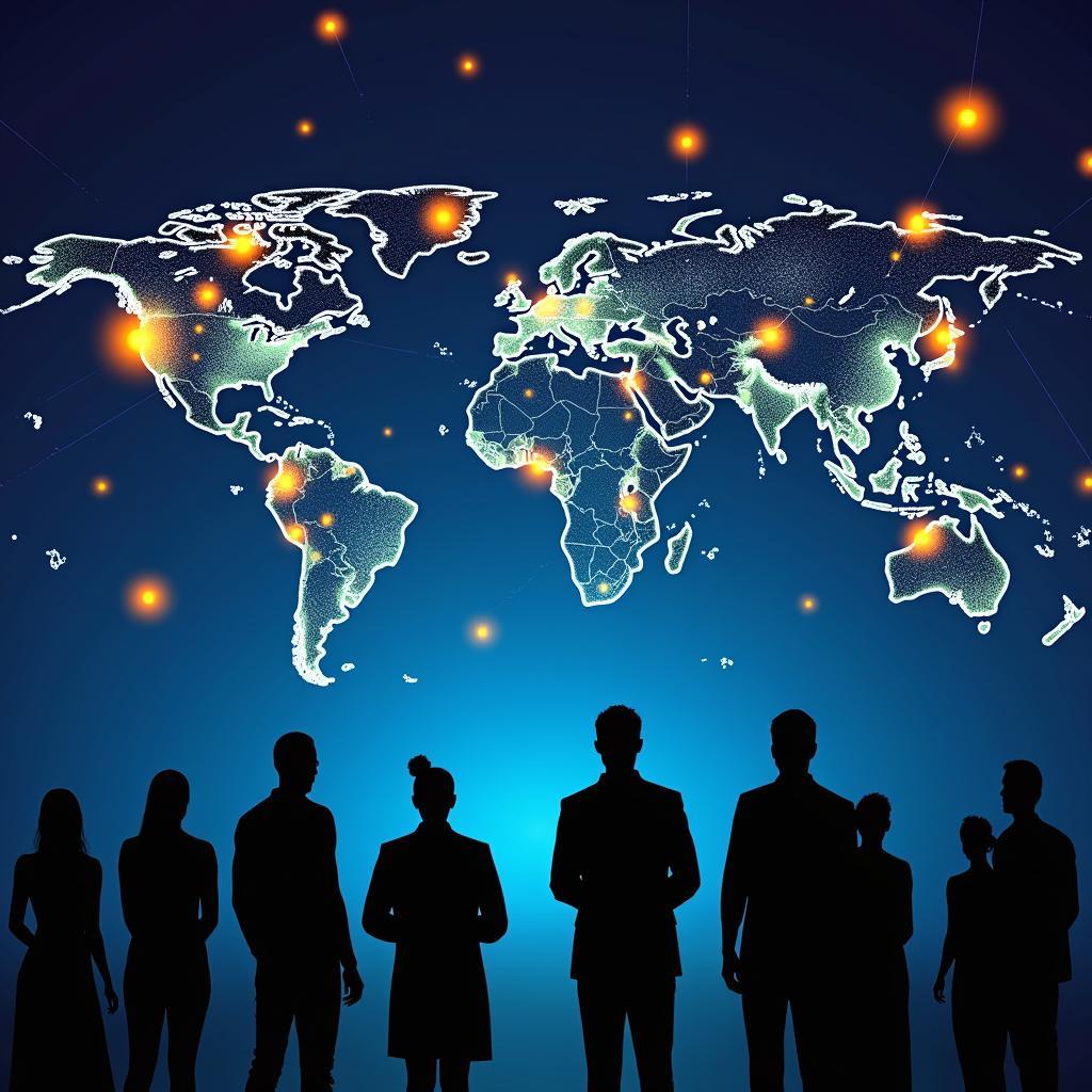 Diverse individuals connecting through a global online network