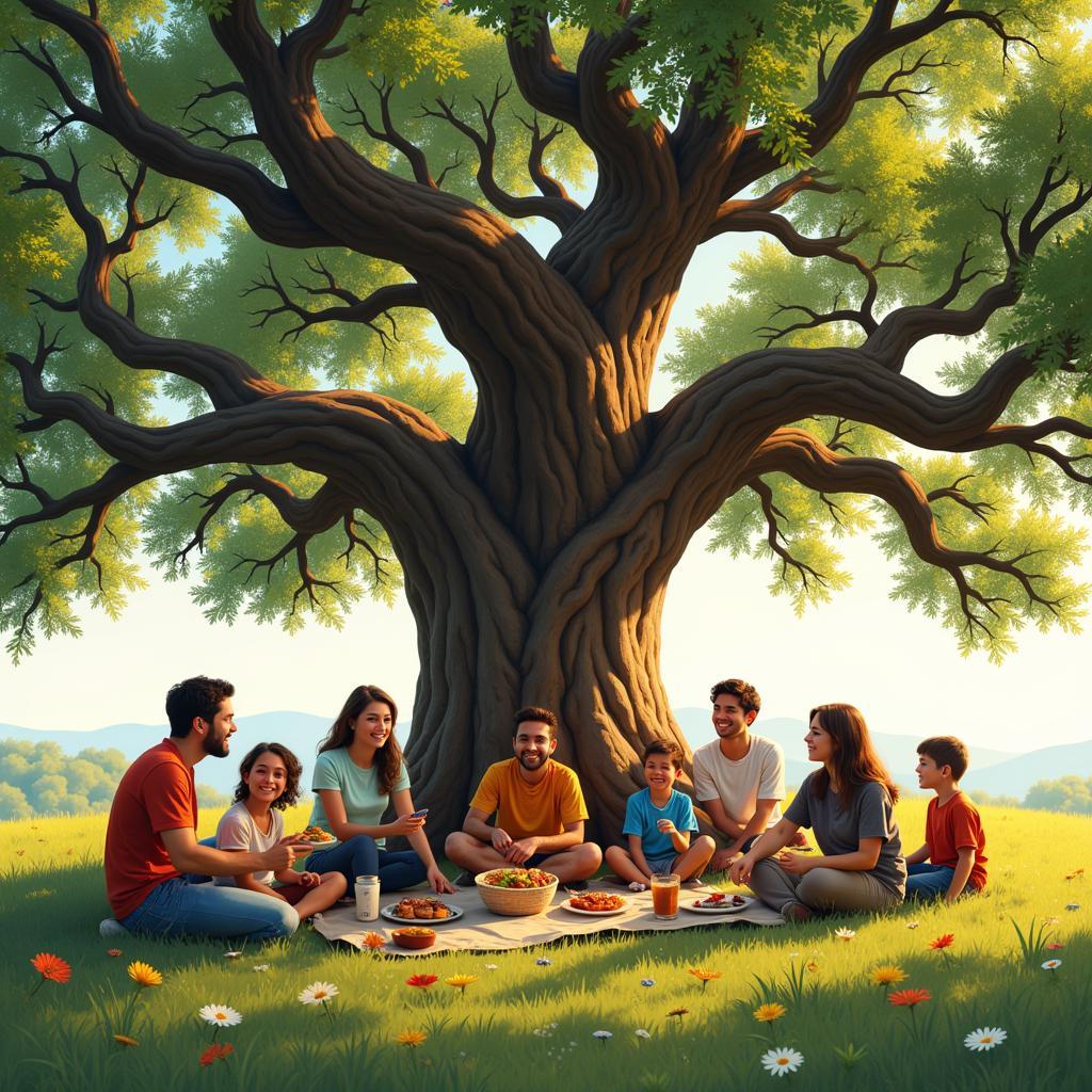 People Gathering Under a Live Oak Tree