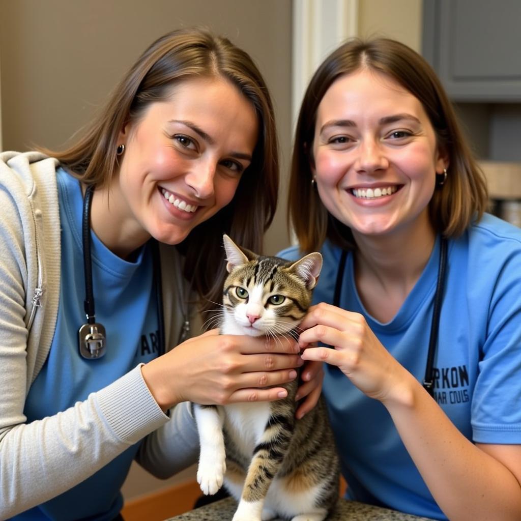 Volunteers socializing with cats at the Livingston County Humane Society