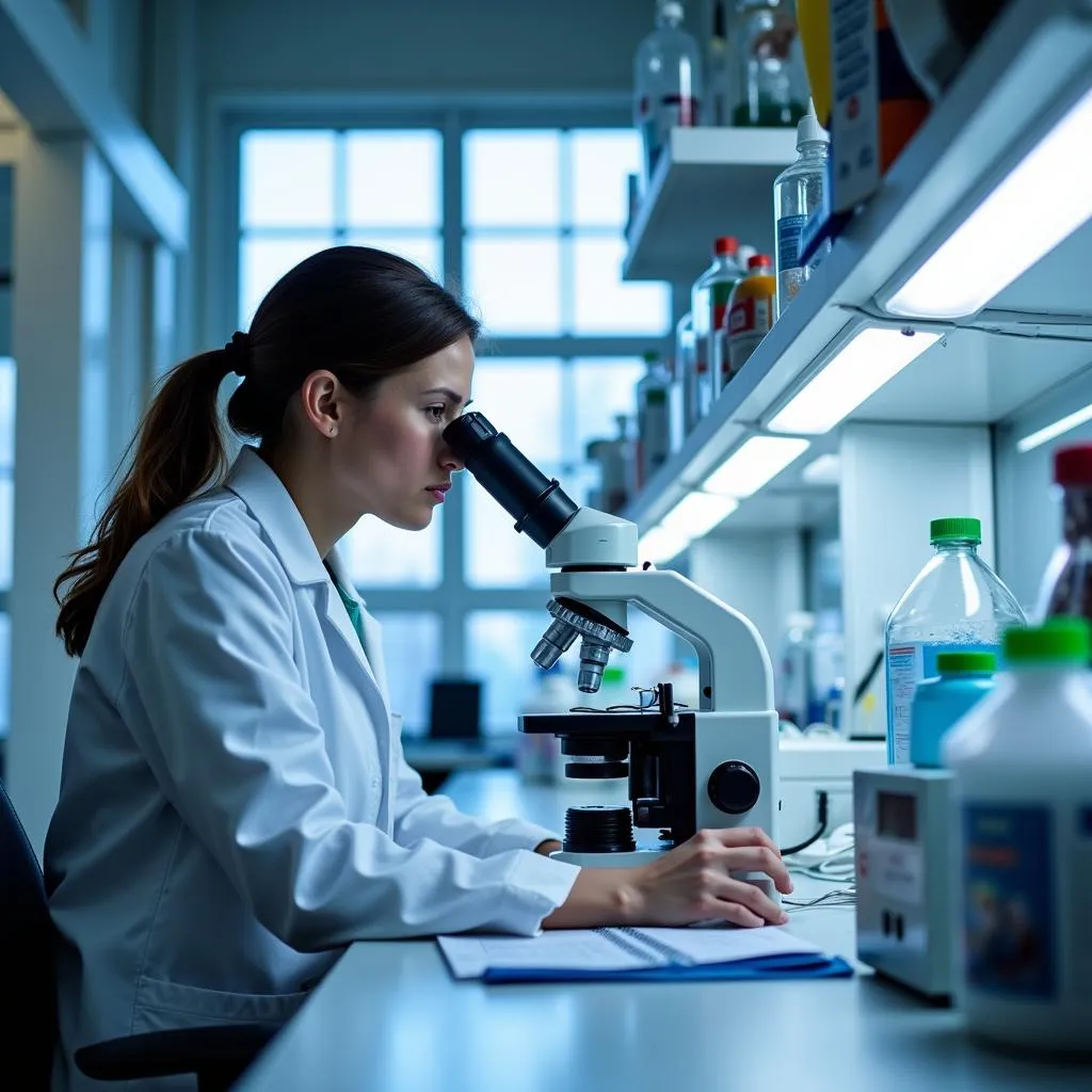 LLS research lab with scientist working at a microscope