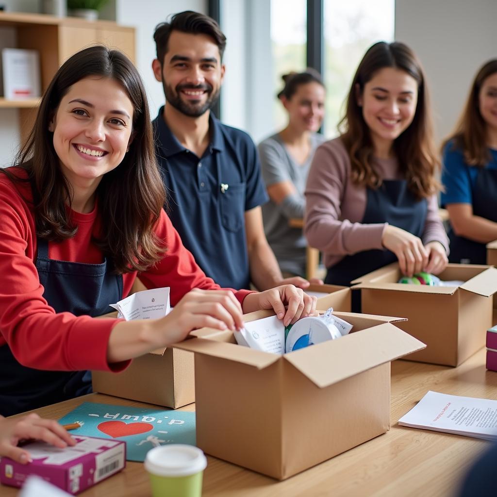 LLS Volunteers Packing Care Packages