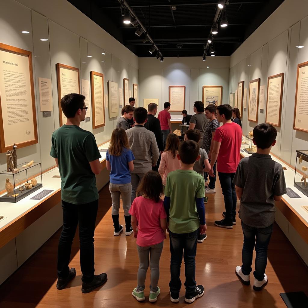 Visitors exploring an exhibit at the Long Beach Historical Society