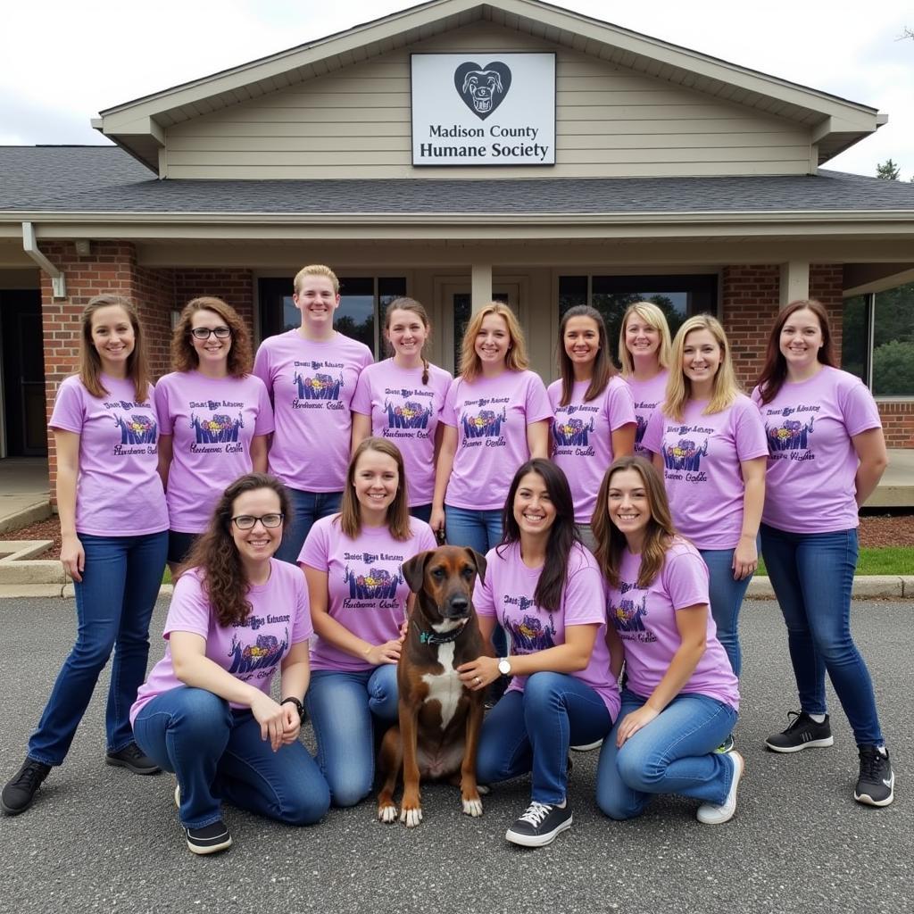 Volunteers gather for a team photo at the Madison County Humane Society.