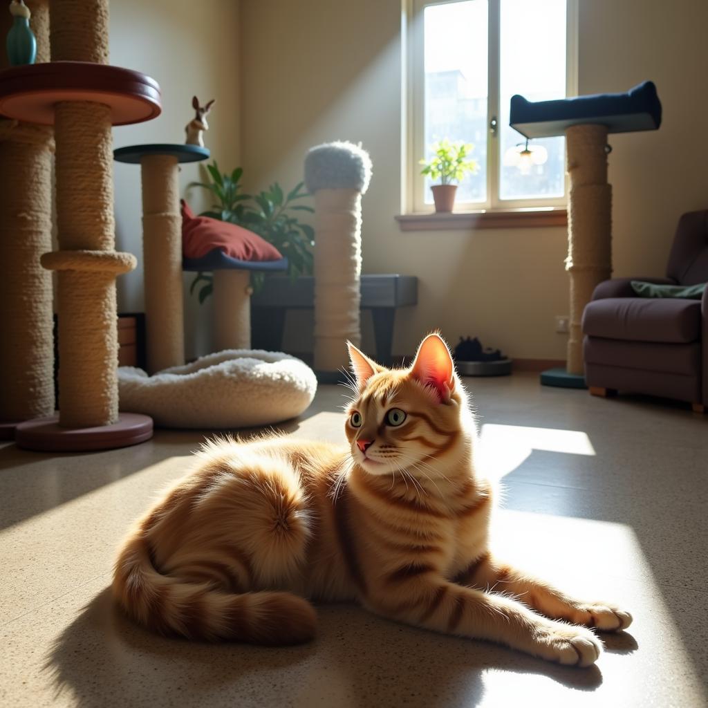 A content cat awaits adoption at the Marathon County Humane Society