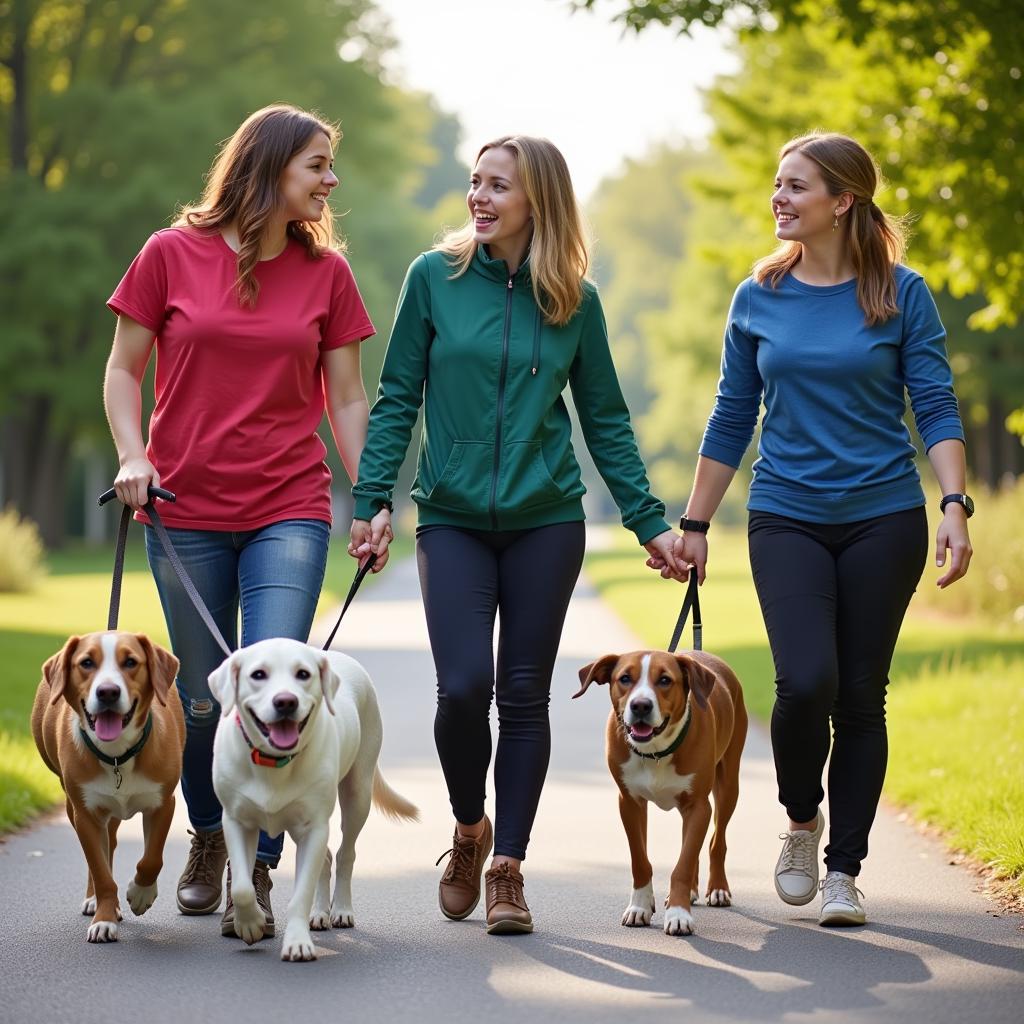 Volunteers walking dogs at the Marathon County Humane Society