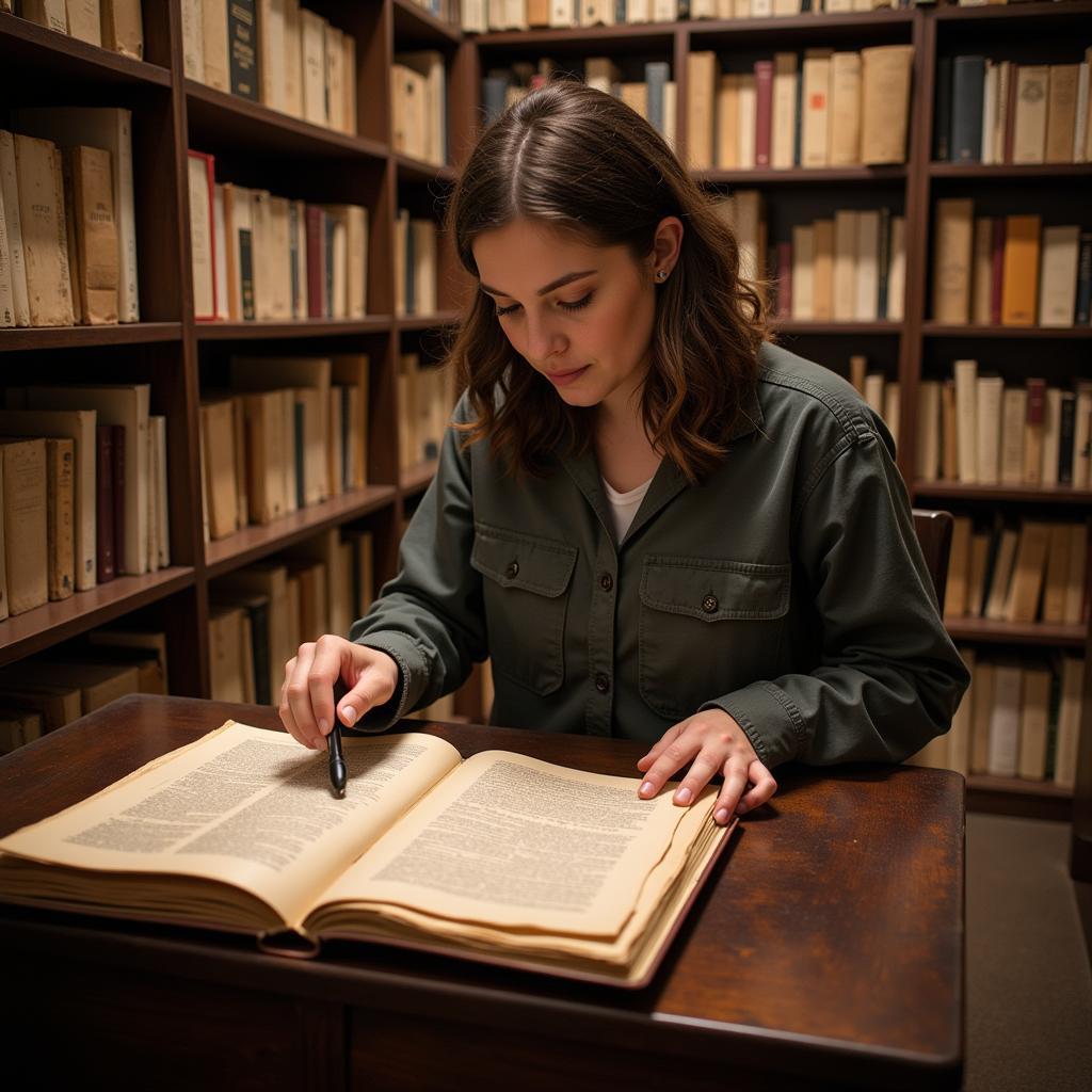 Researcher Examining Documents in the Archives