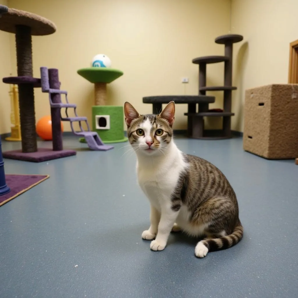 Cat happily playing with a toy at the Maryville Humane Society