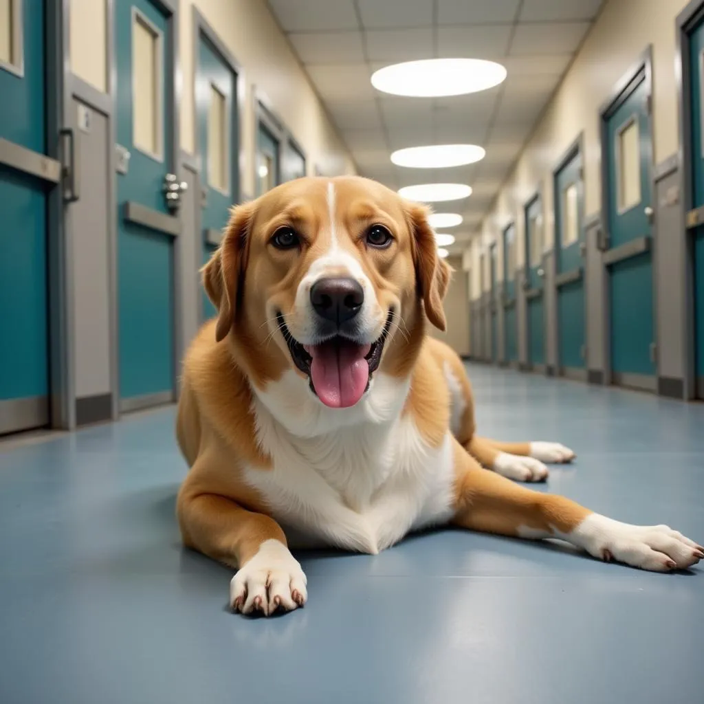 Dog resting comfortably in a kennel at the Maryville Humane Society