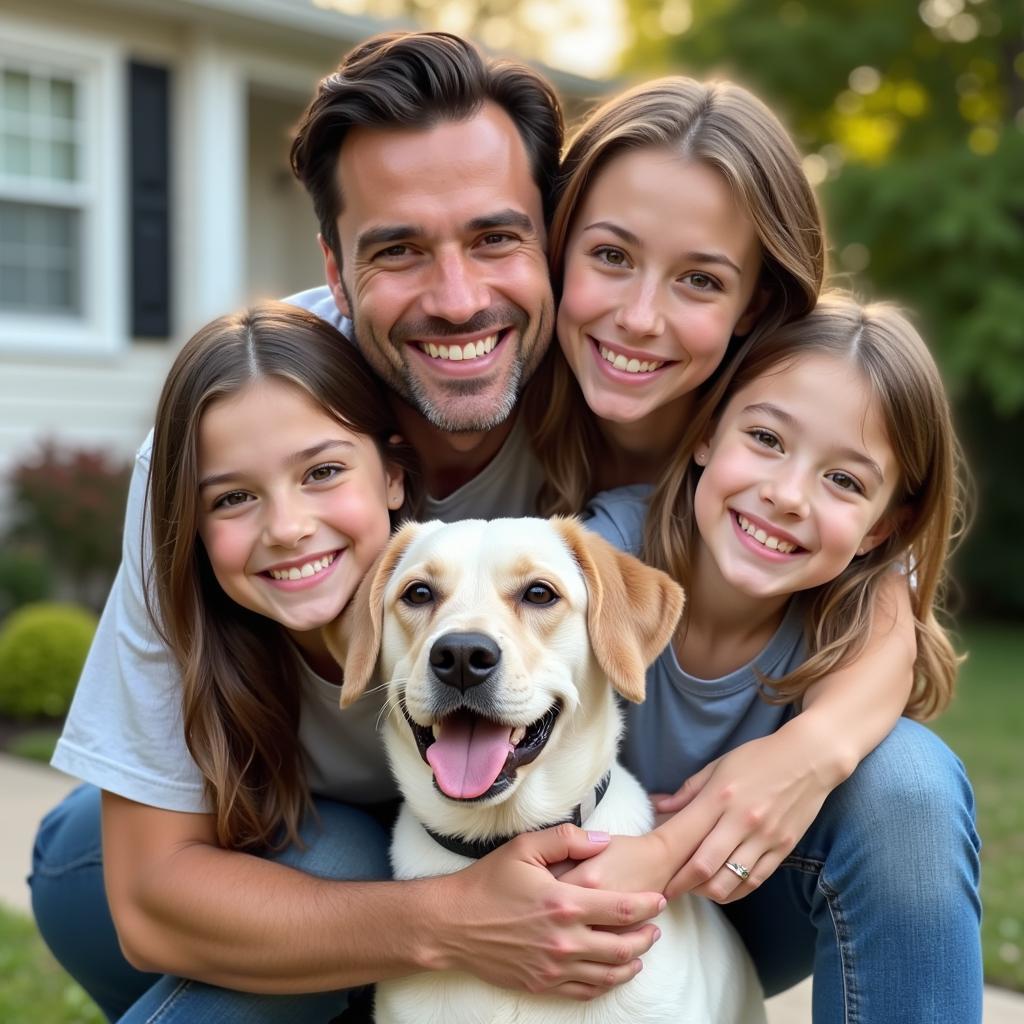 A Happy Family with their Adopted Dog