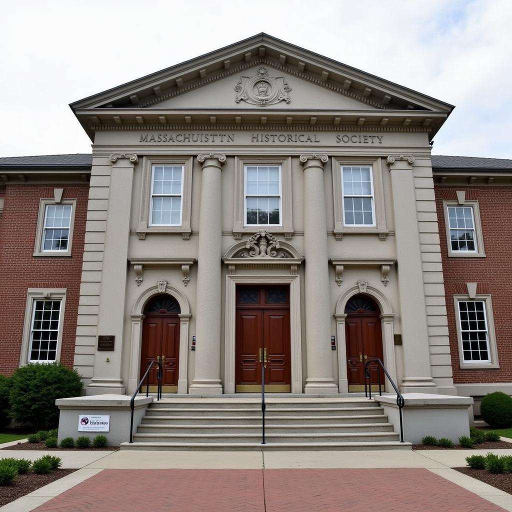 The grand facade of the Massachusetts Historical Society building