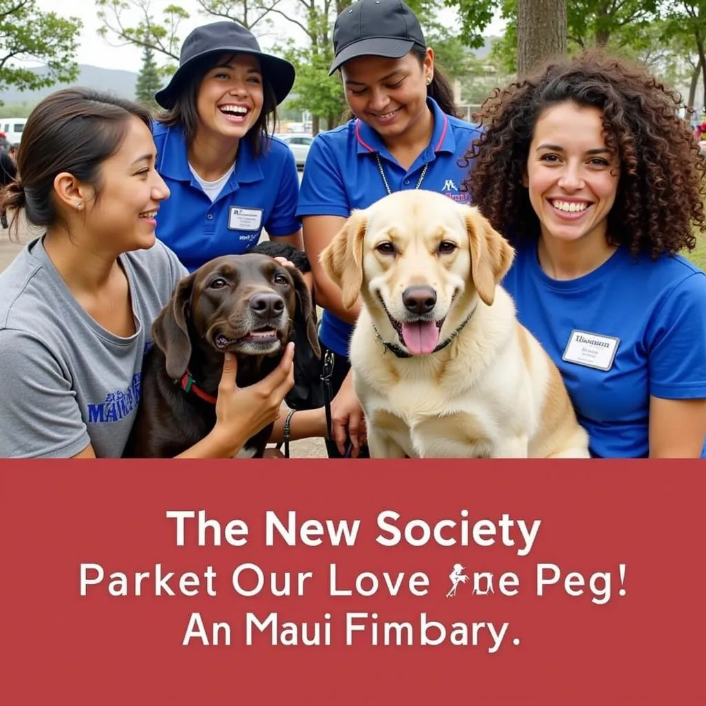 Volunteers and families at a Maui Humane Society adoption event