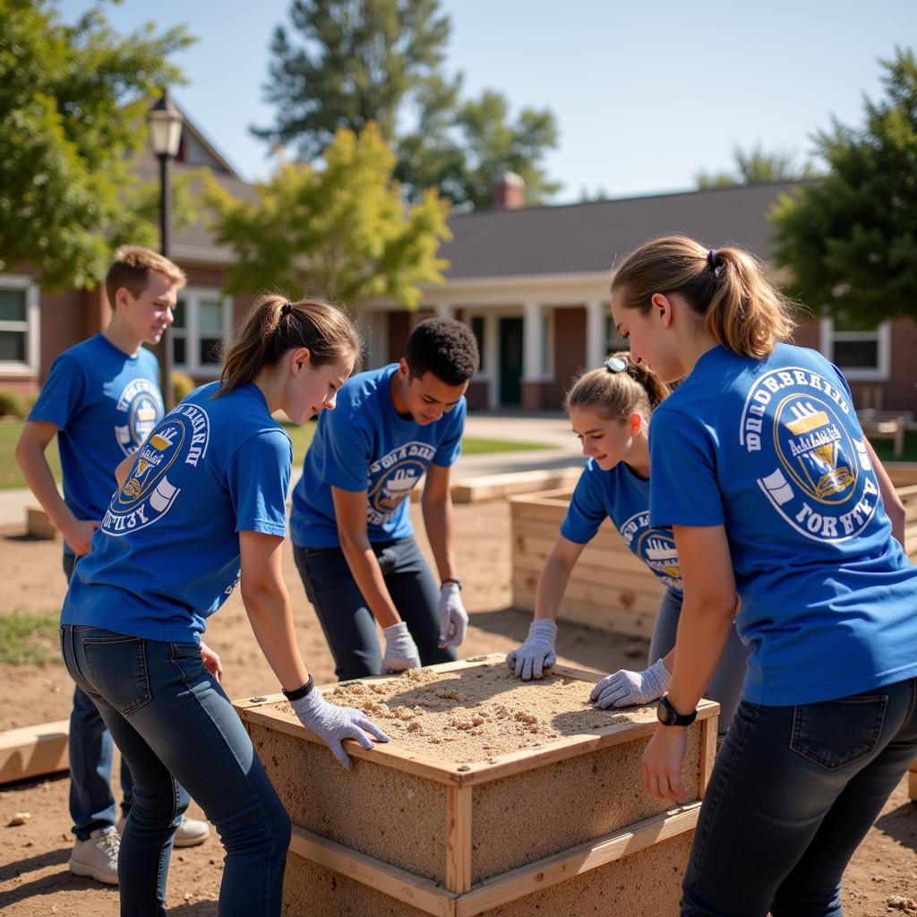 Members of a mechanical engineering honor society volunteer on a community project