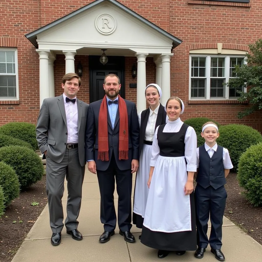 Mennonite family wearing traditional clothing