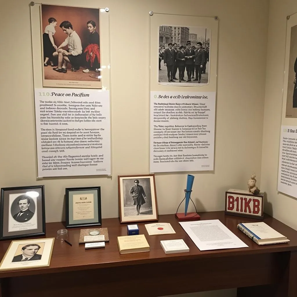 Mennonite Peace Exhibit with artifacts and information about pacifism