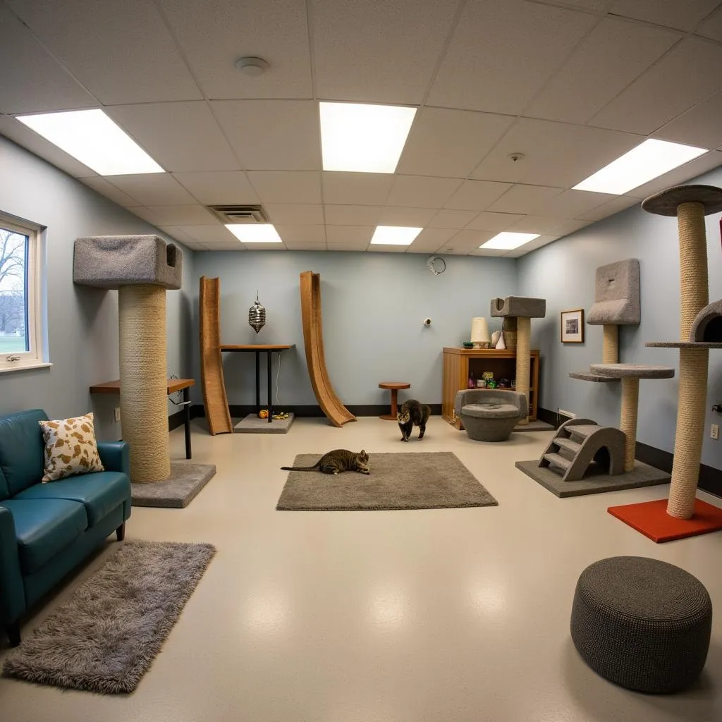 Cats playing in a dedicated cat room at the Mercer County PA Humane Society