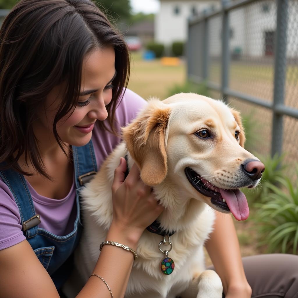 A volunteer walking a happy dog at the Metro East Humane Society.