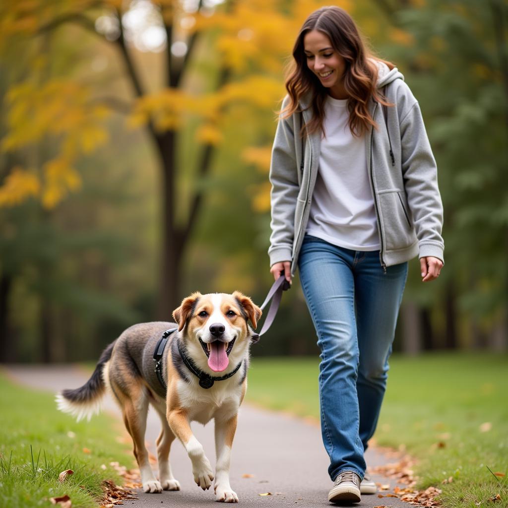 Volunteer Walking Dog at Midland Humane Society