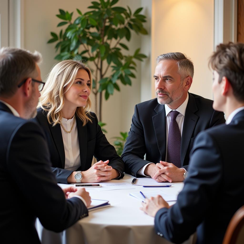 Funeral directors meeting with a family