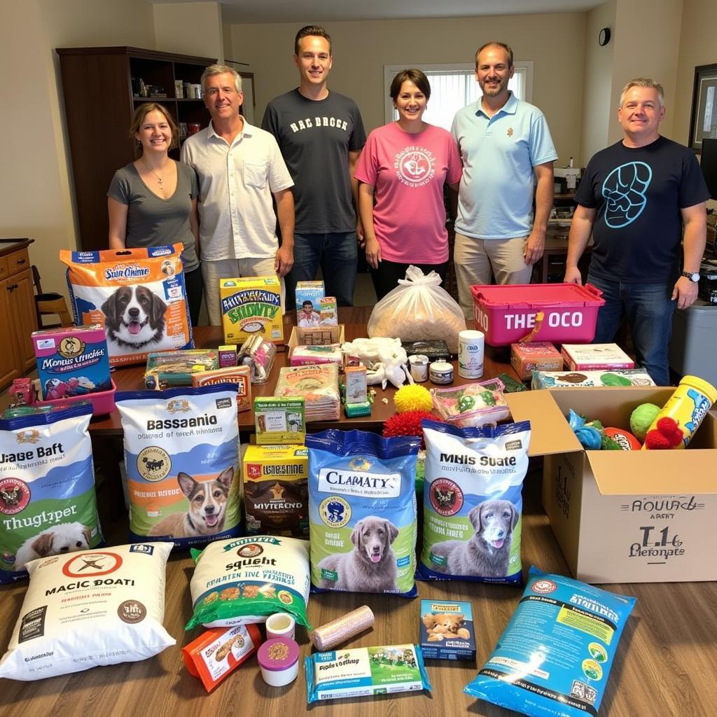 Various donation items stacked for the Mineral County Humane Society